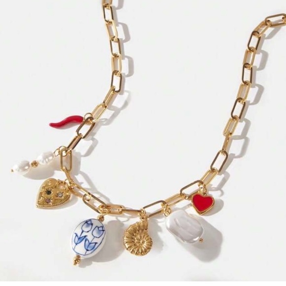 Anthropologie Jewelry - New! Gold Paperclip Chain Oil Drip Charm Necklace NWOT (3050)